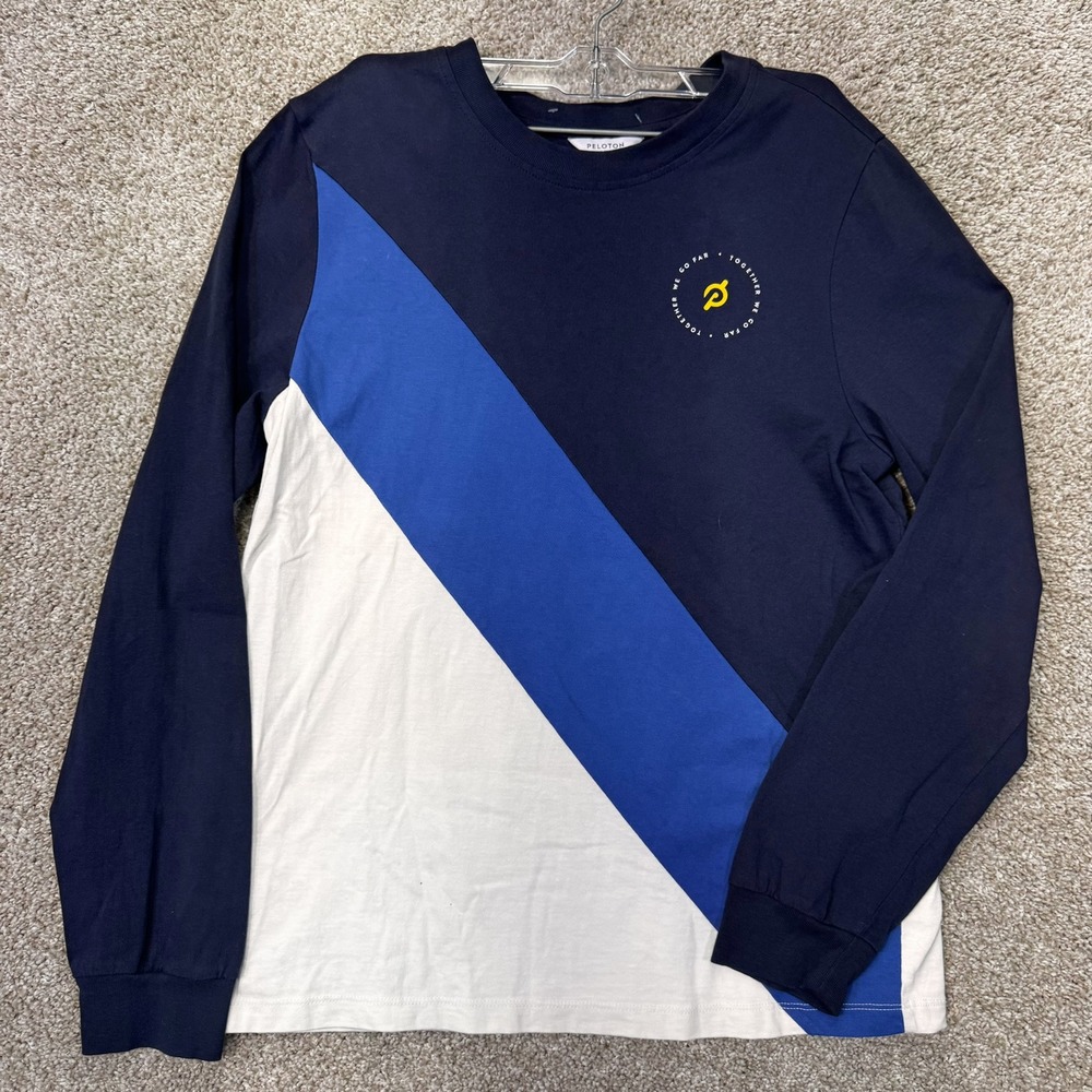 Peloton T-Shirt Mens M SP222 Colorblock Classic Navy Blue White EUC